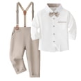 thumbnail image 1 of Zshosam Toddler Suit Toddler Kids Baby Boys Outfit Gentleman Shirt with Bowtie +Long Suspender Pants Overalls Clothes Size 9 12 Months,(Khaki 9-12 Months), 1 of 7
