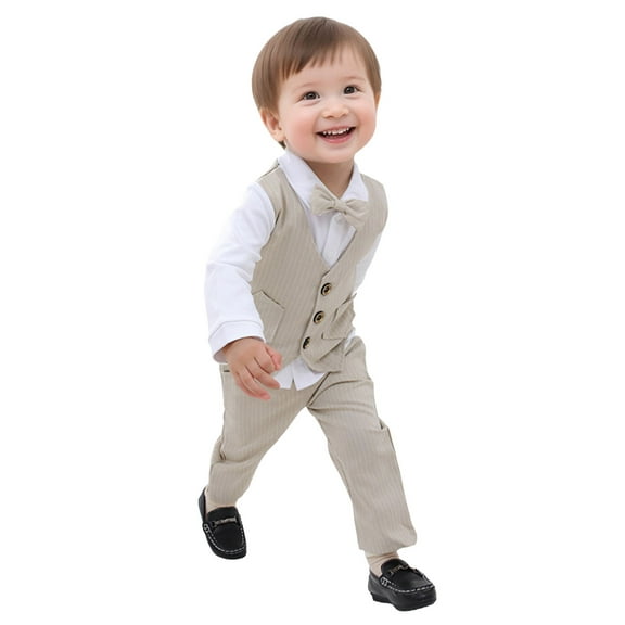 Zshosam Toddler Suits for Weddings Baby Boy Satin Clothes Outfit with Set Formal White Suit for Infant Size 1T 2T,(Khaki 1-2 Years)
