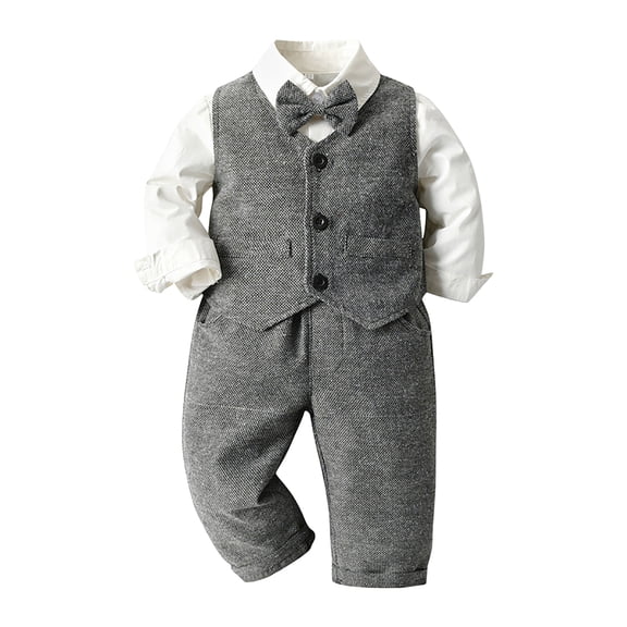 Zshosam Toddler Suits for Weddings Boys Suit Formal Set Baby Clothes Boy Gentleman Wedding Bearer Outfits Size 12 18 Months,(Grey 12-18 Months)