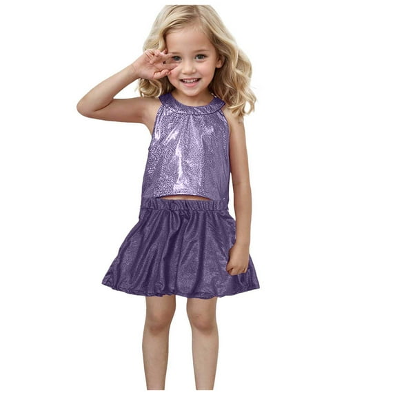 Zshosam Toddler Summer Clothes Toddler Baby Girls Summer Outfits Ruffle Short Sleeve T-Shirts Tops Shorts 2Pcs Clothes Set Size 7T 8T,(Light Purple 7-8 Years)