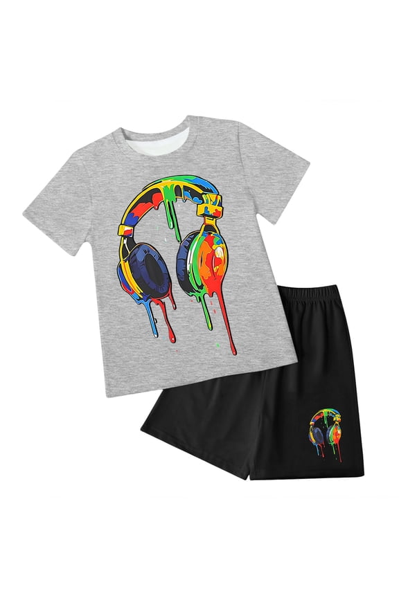 Toddler Summer Outfits Boy Boys Clothing Sets Tagless Loose Athletic Performance Crew Neck T-Shirt and Short Outfits Size 5T 6T,(Grey 5-6 Years)