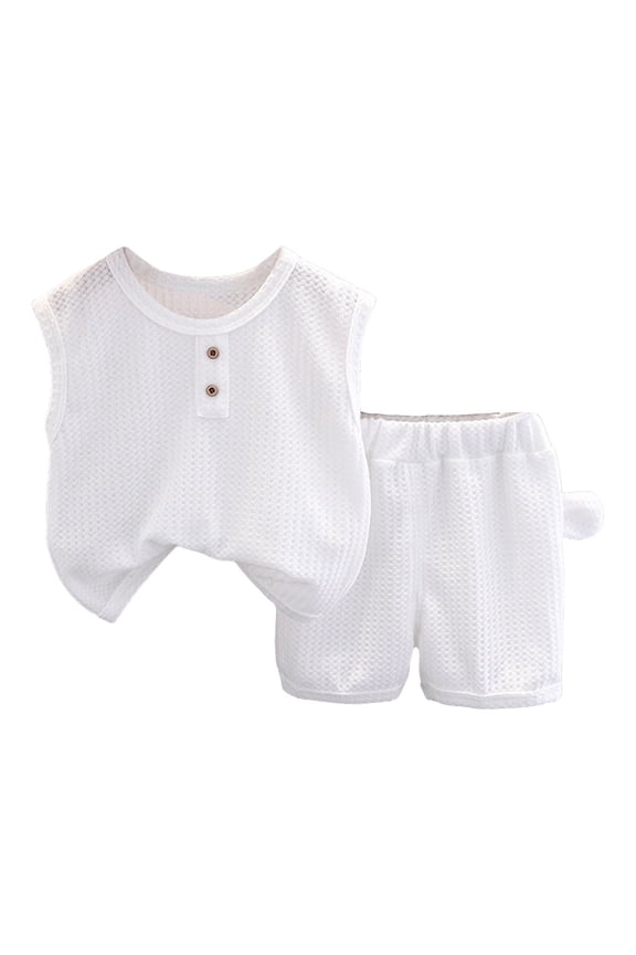 Toddler' Summer Short T-Shirt Set 2Pcs Baby Boy Summer Clothes Infant Toddler Beach Outfits Sleeveless Tank Tops Shorts Set Size 12 18 Months,(White 12-18 Months)