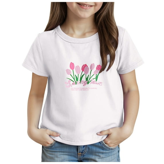 Zshosam Toddler Summer Tshirt Girls Shirt Toddler T-Shirt Concert Shirts Summer Short Sleeve Top Size 7T 8T,(White 7-8 Years)