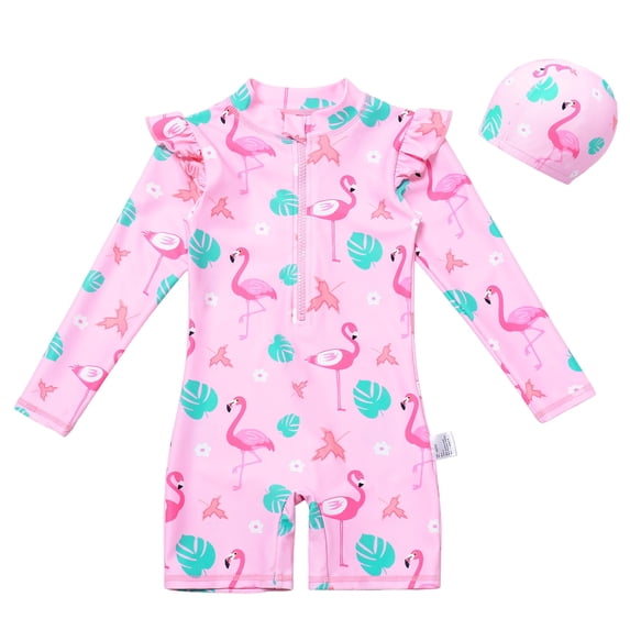 Zshosam Toddler Swim Suit Baby Girl One Piece Swimsuit Sunsuit with Zipper UPF 50+ Sun Protection Infant Swimwear Size 1T 2T,(Pink 1-2 Years)