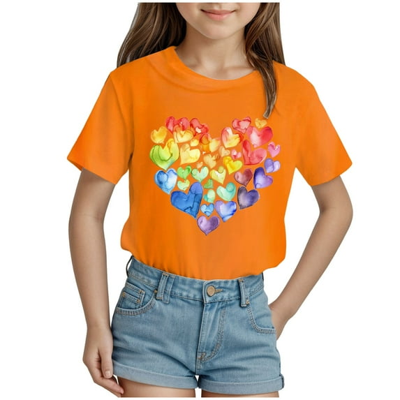 Zshosam Toddler T Shirt Girls Short Sleeve T Shirts Kids Crewneck Spring Summer Tops Basic Tees Size 5T 6T,(Orange 5-6 Years)