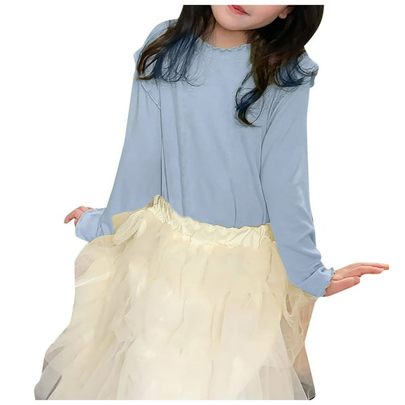 Zshosam Toddler Tees Girls Girls Long Sleeve Shirts Kids Textured Crewneck Tops Casual Cute Blouse Tee Size 4T 5T,(Sky Blue 4-5 Years)