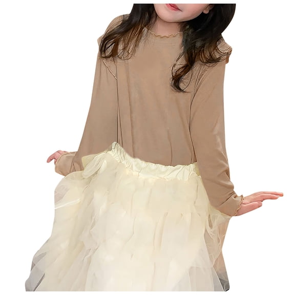 Zshosam Tops Tees Kids Girls Shirts Kids Girls Casual Crewneck Tunic Tops Long Sleeve Pullover Sweatshirt Casual Loose Blouse T-Shirt Size 4T 5T,(Coffee 4-5 Years)