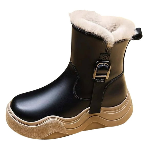 Zshosam Winter Boots for Girls Cozy Kids Snow Boots, Warm & Water-Resistant Winter Boots for All-Day Play, Non-Slip Mid Calf Boots Size 3.5,(Black Big Kids 3.5)