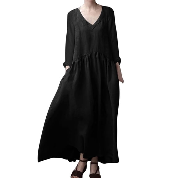 Zshosam Women Full Sleeved Vintage Long Dress Kleid Maxi Dresses(Black,S)