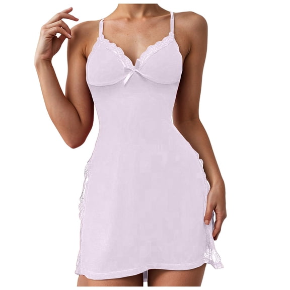 Zshosam Women Lingerie Floral Lace Halter Lingerie Dress Sexy Nightgown for Women(Pink,XXL)