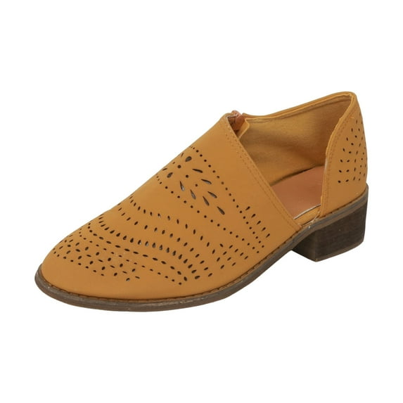 Zshosam Women Single Casual Shoes Hollow-out Low Heel Cutout Booties Zipper Ankle Boots(Yellow,37)