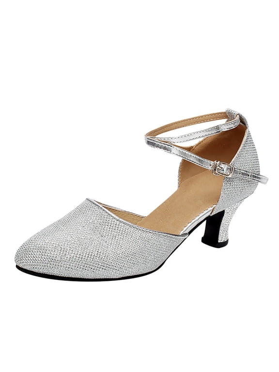 Women Wedding Dress Closed Toe Pump Shoes Low Block Heeled Pumps Sexy Ankle Strap Stylish Dressy Shoes(Silver,40)