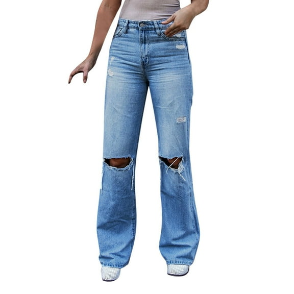 Zshosam Women Wide Leg Jeans High Rise Classic Baggy Denim Pants Casual Loose Fitted Stretchy Comfy Jean Denim Trousers with Pockets(Light Blue,XL)