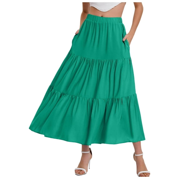 Zshosam Womens Midi Length Skirt Casual Flowy A Line Skirts with Pockets(Green,S)