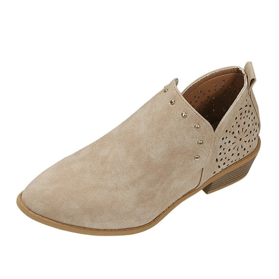 Zshosam Women's Ankle Boots Low Heels Cutout Booties+Perforated Western Shoes(Khaki,38)