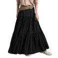thumbnail image 1 of Zshosam Women's Boho Elastic High Waist Pleated A-Line Flowy Swing Asymmetric Tiered Maxi Skirt Dress with Pockets(Black,S), 1 of 4