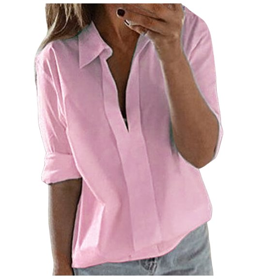 Zshosam Women's Button Down Shirts Long Sleeve Dress Shirts Free Collared Work Office Solid Blouses Corset Tops(Red,XL)