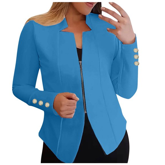 Zshosam Women's Casual Jackets 2024 Fall Clothes Long Sleeve Open Front Cropped Coat Outwear(Blue,XXXXXL)