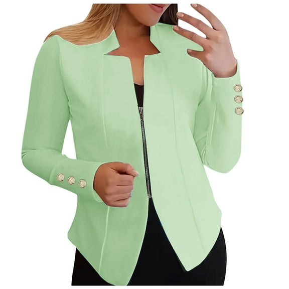 Zshosam Women's Casual Jackets 2024 Fall Clothes Long Sleeve Open Front Cropped Coat Outwear(Light Green,XXXXL)