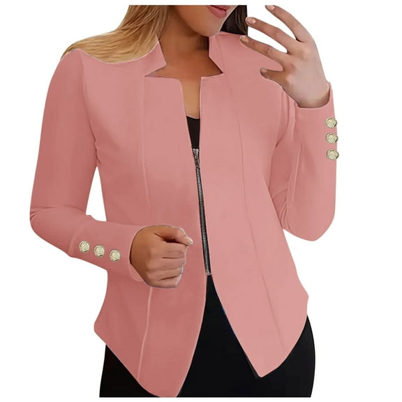 Zshosam Women's Casual Jackets 2024 Fall Clothes Long Sleeve Open Front Cropped Coat Outwear(Pink,XXXXL)