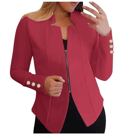 Zshosam Women's Casual Jackets 2024 Fall Clothes Long Sleeve Open Front Cropped Coat Outwear(,XXXXL)