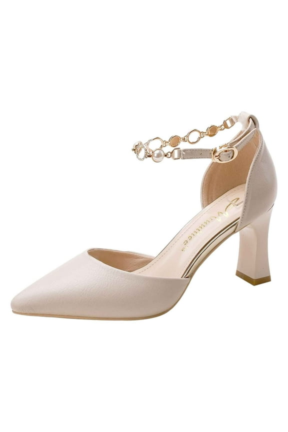 Women's Heels Pointed Toe Ankle Strap Heels Comfortable Heels Work Dress Prom Wedding Pumps(White,39)
