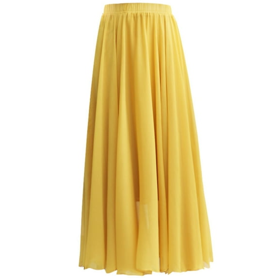 Zshosam Women's Plus Size Comfort Apparel Womens Comfortable Fit Elastic Waist Plus Size Maxi Skirt(Yellow,L)