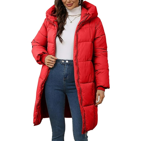 Zshosam Women's Hooded Winter Coat Waterproof Warm Long Puffer Jacket Parka(Red,XL)