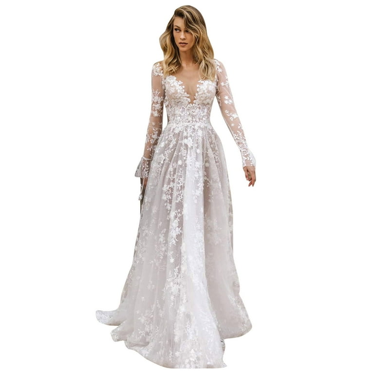 Long Sleeve V Neck Tulle Beach Wedding Dress Long Sleeve V Neck Tulle Beach Wedding Dress