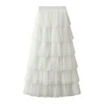 thumbnail image 1 of Zshosam Women's Long Tulle Skirts High Waisted Tiered Layered Midi Skirt Mesh Ruffle(White,One Size), 1 of 6