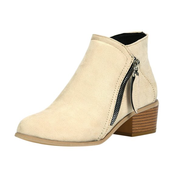 Zshosam Women's Low-heeled Ankle Boots-Wedge Warm Christmas Fuzzy Boots Women's Low-heeled Ankle Boots Non Slip Womens Winter Boots(Khaki,37)