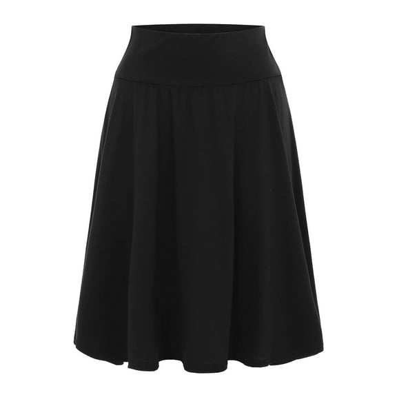 Zshosam Women's Midi Skirt Fall Winter Elastic Waist A Line Long Work Skirts with Split(Black,XXL)