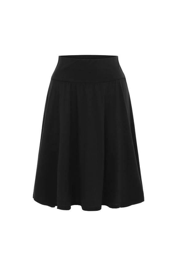 Women's Midi Skirt Fall Winter Elastic Waist A Line Long Work Skirts with Split(Black,XXL)