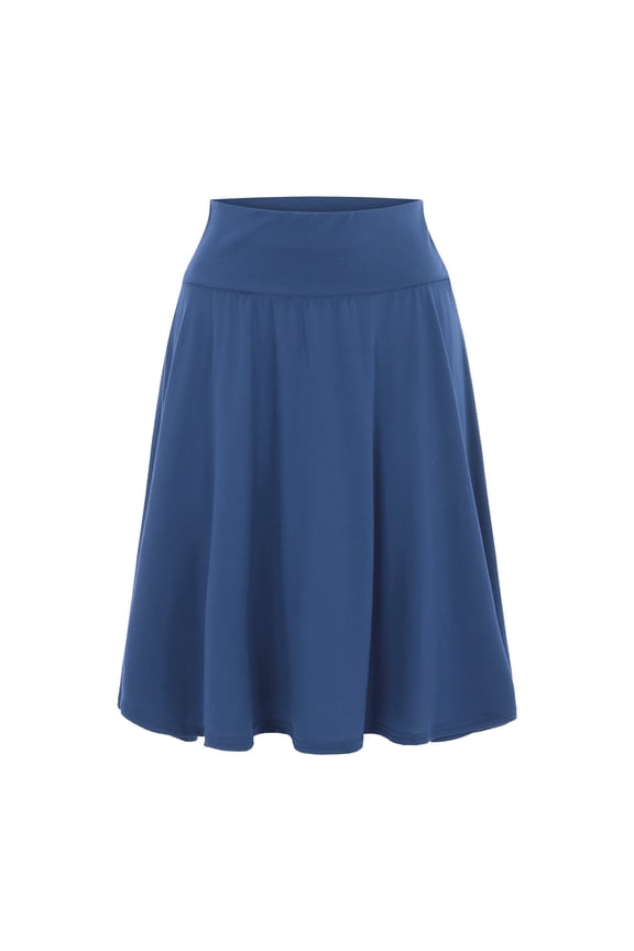Women's Midi Skirt Fall Winter Elastic Waist A Line Long Work Skirts with Split(Blue,XXL)