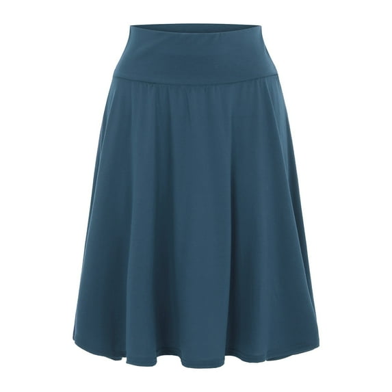 Zshosam Women's Midi Skirt Fall Winter Elastic Waist A Line Long Work Skirts with Split(Navy,L)