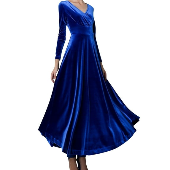 Zshosam Women’s Pleated Handkerchief Hem Dress with Long Sleeves(Blue,XL)