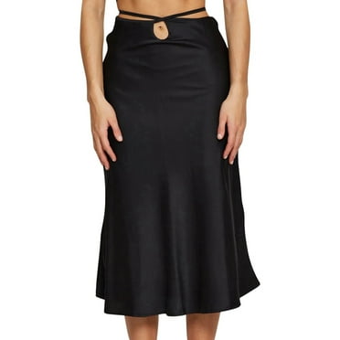 Zshosam Women's Plus Size High Waist Foldable Elastic Band Relaxed Fit Solid Maxi Skirt(Black,S)