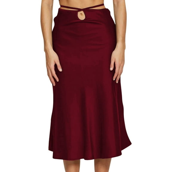 Zshosam Women's Plus Size High Waist Foldable Elastic Band Relaxed Fit Solid Maxi Skirt(Red,L)