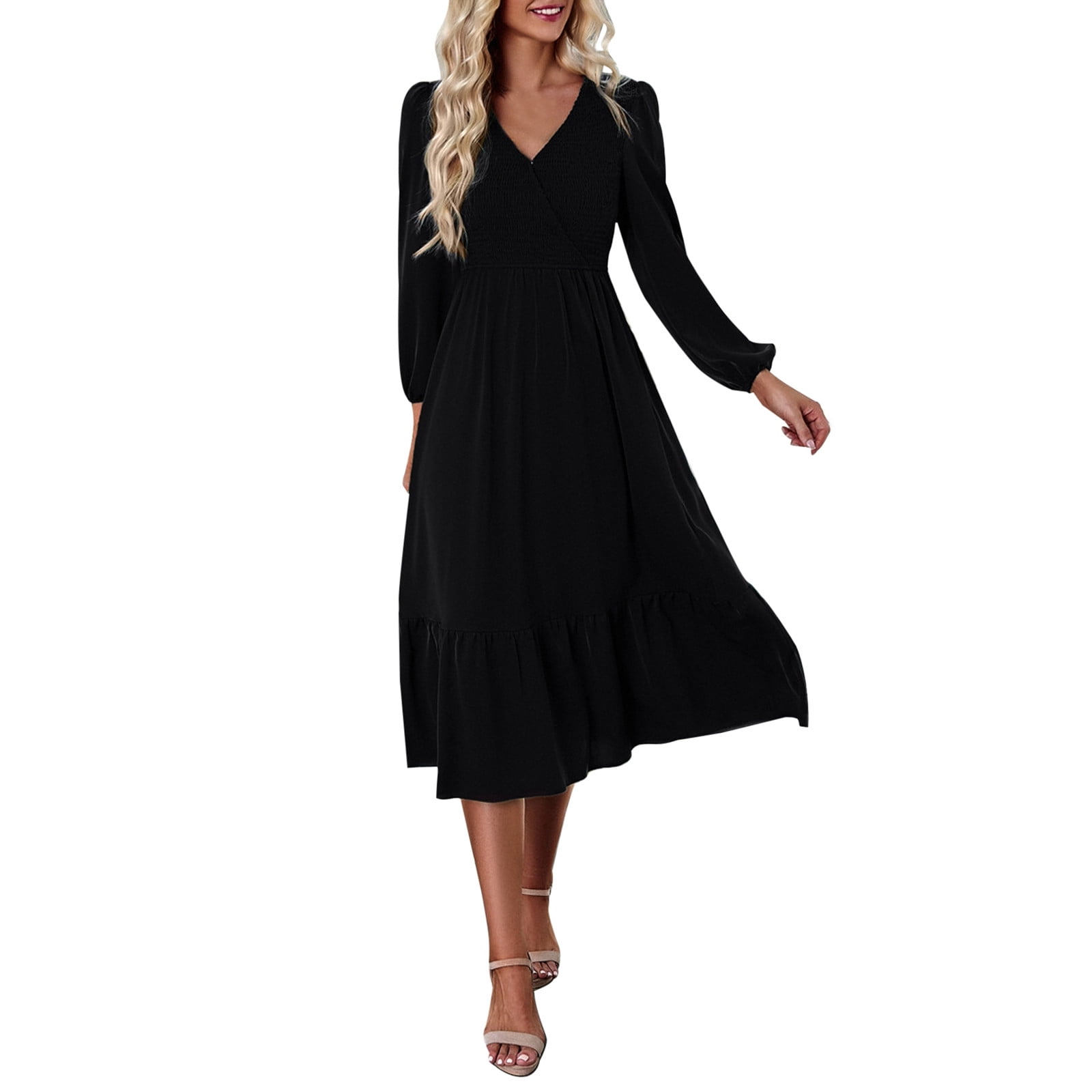 long black dress plus Sophie Plus Size Wrap Long Sleeve Evening Dress– Hello Curve main image 0