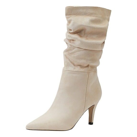 Zshosam Women's Pointed Toe Ankle Boots Low Kitten Heel Short Suede Side Zipper Dress Fall Booties(Beige,42)