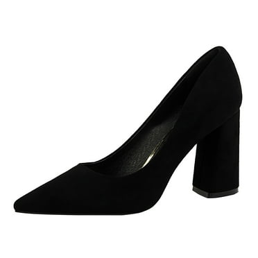 Zshosam Women's Pumps Faux Suede Round Toe Chunky Heel Slip On Pump Dress Shoes(Black,39)