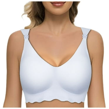 Zshosam Women's Thin Bra Without Underwire Soft Bustier Seamless Bra Without Underwire With Additional Bra Extension(Blue,XL)