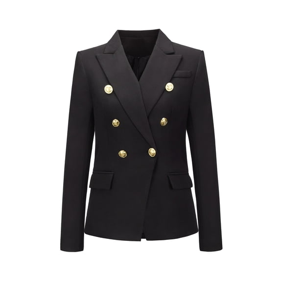 Zshosam Women's and Women's Plus Double Blazer with Metallic Buttons(Black,XL)