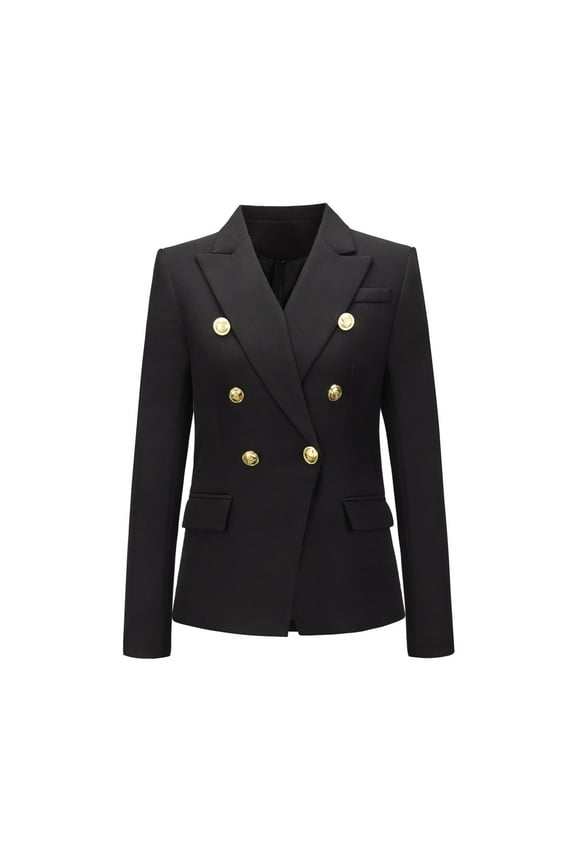 Women's and Women's Plus Double Blazer with Metallic Buttons(Black,XXL)