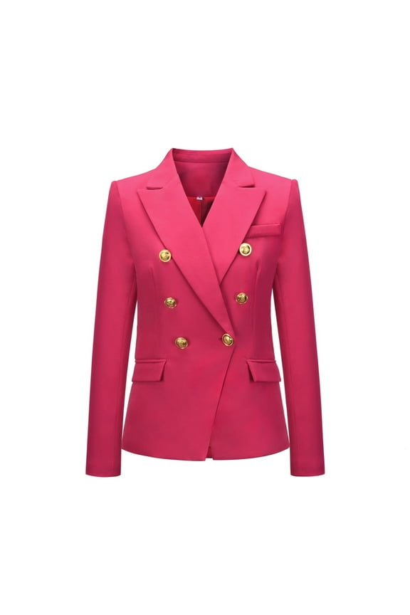 Women's and Women's Plus Double Blazer with Metallic Buttons(Hot Pink,XXL)