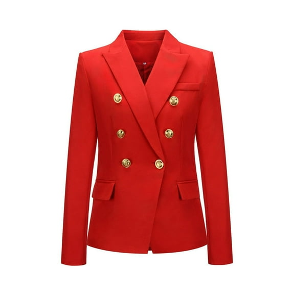 Zshosam Women's and Women's Plus Double Blazer with Metallic Buttons(Red,S)