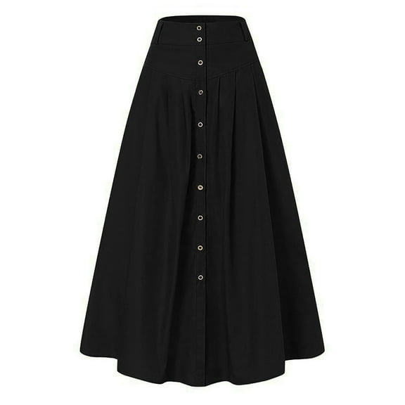 Zshosam Womens A Line Midi Skirt Vintage Button Down Swing Skirt High Waisted Slit Pleated Skirt with Pockets(Black,XXXL)
