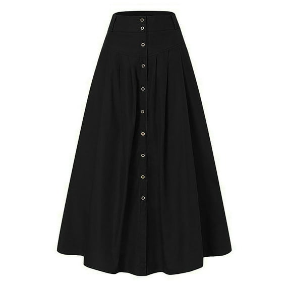 Zshosam Womens A Line Midi Skirt Vintage Button Down Swing Skirt High Waisted Slit Pleated Skirt with Pockets(Black,XXXXXL)