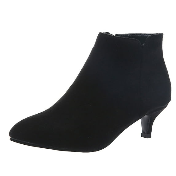 Zshosam Womens Ankle Boots Low Kitten Heel Pointed Toe Slip On Elastic Dressy Fall Winter Booties Shoes(Black,8)