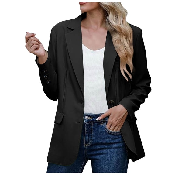 Zshosam Womens Bussiness Casual Blazers Open Front Long Sleeve Work Office Blazer Jacket Button Lapel Blazer Fall Fashion 2024(Black,XL)